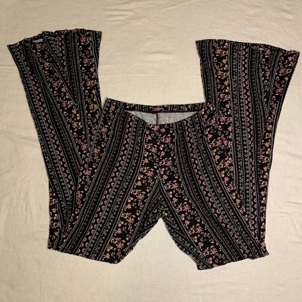 Black floral flare pants